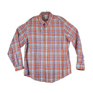 BROOKS BROTHER Blue‎ Preppy Plaid Irish Linen Long Sleeve Button Down Size XL